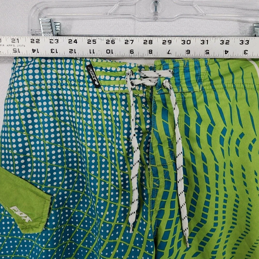 Fox 29 Green Blue Graphic Board Shorts Y2K Surf Skate Beach Swim Trunks Moto BMX